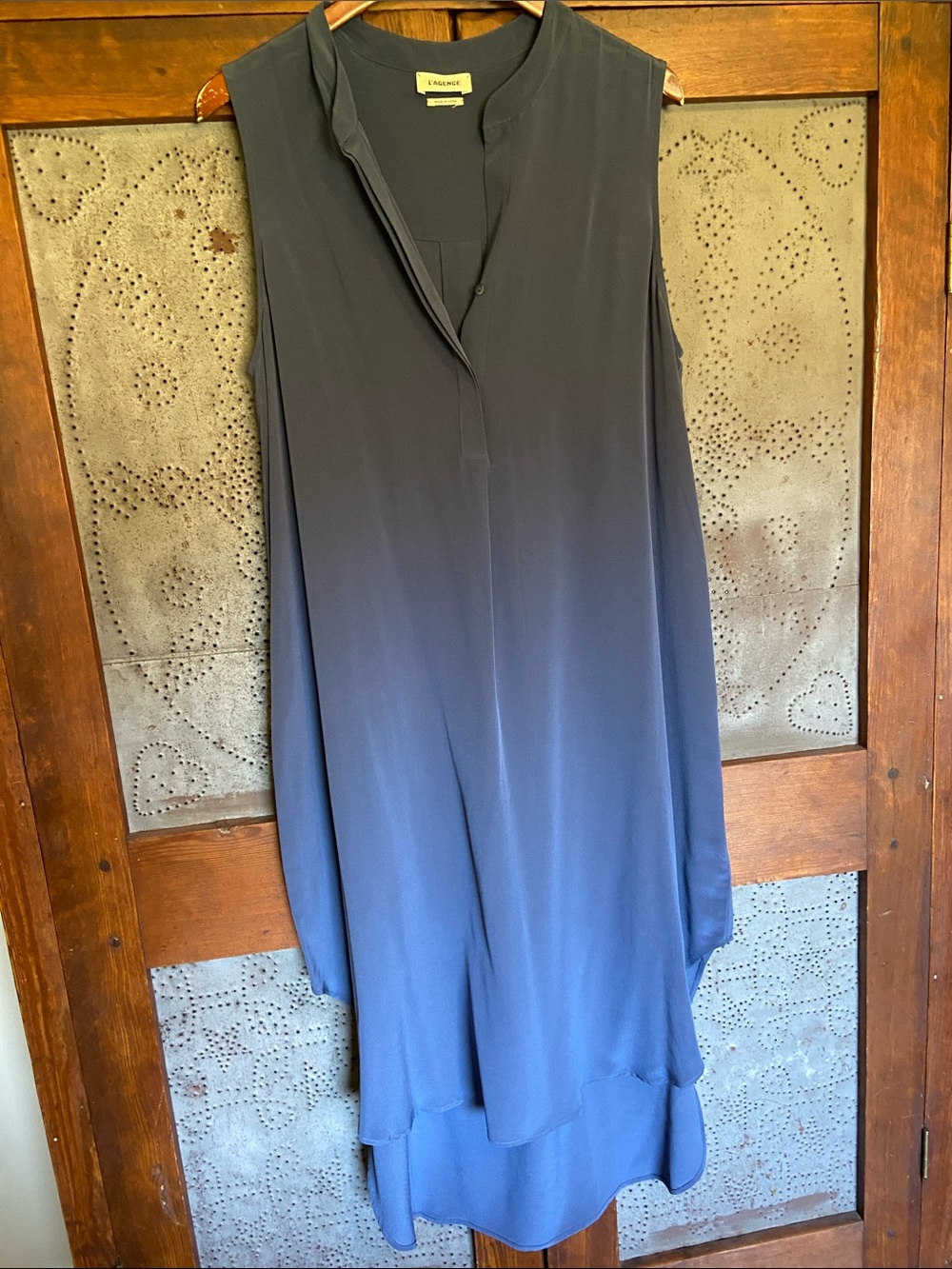 L’AGENCE Silk Henley Pullover Hi Low Dress Blue Size L